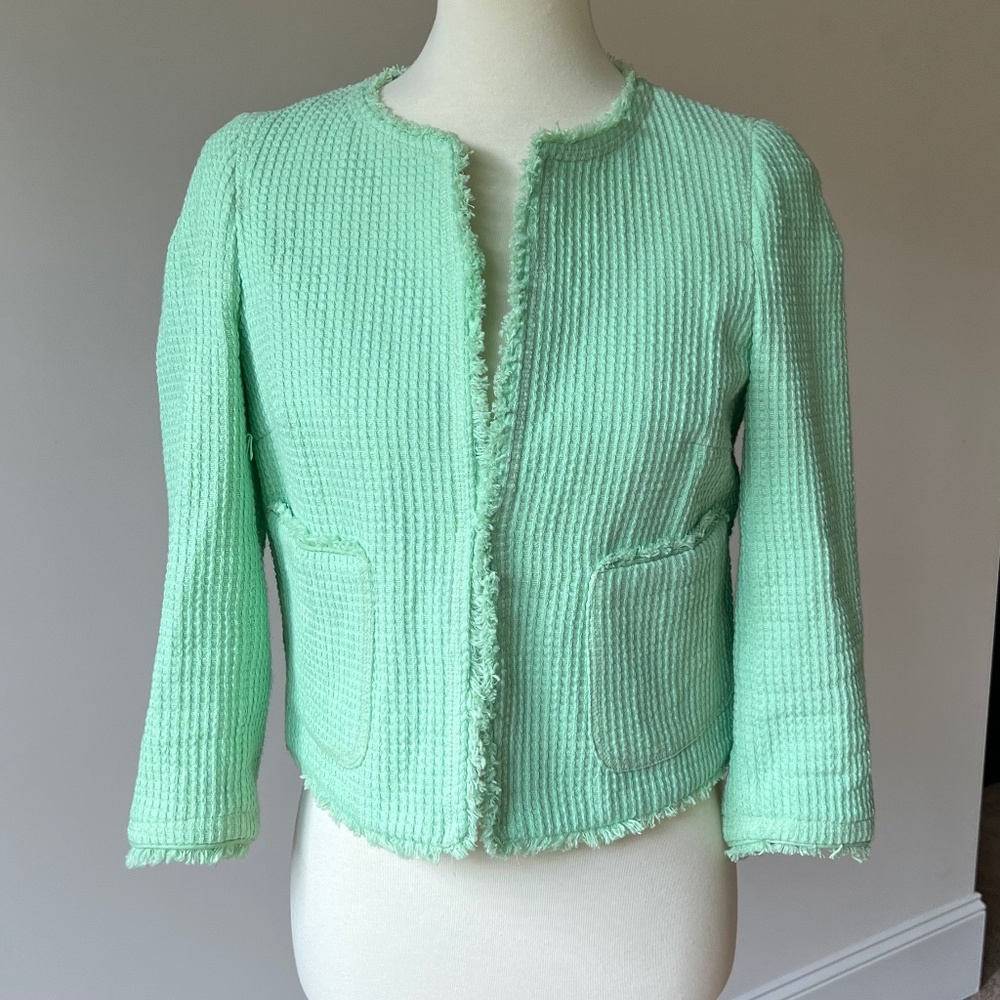 Zara Basic Light Green Blazer/Jacket Bracelet Sleeve Size Small